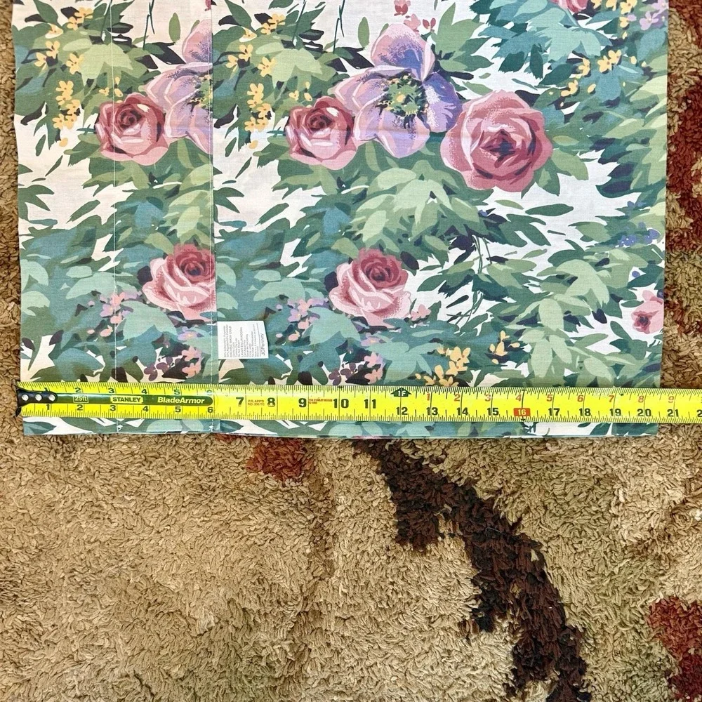 3pc VTG Country Floral Full Comforter Valance Curtains Green Pink Rose Roses USA